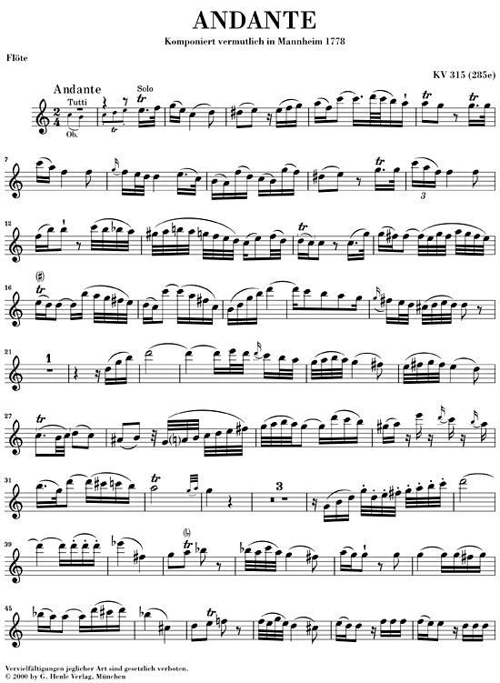 Andante for Flute and Piano C major KV 315