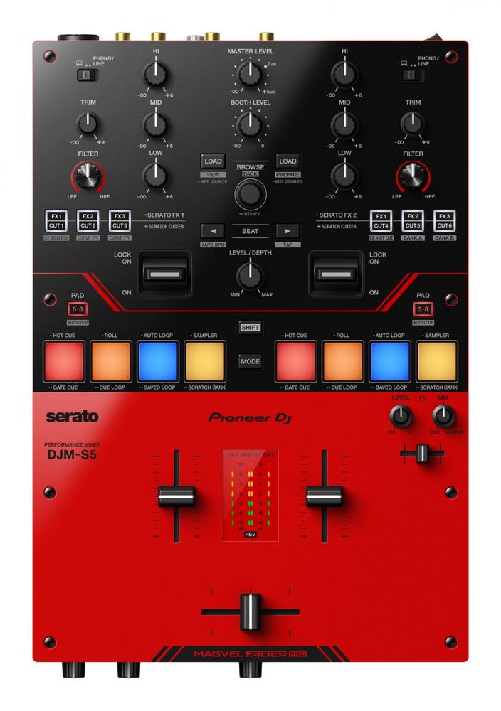 Scratch-style 2-channel DJ mixer gloss red 