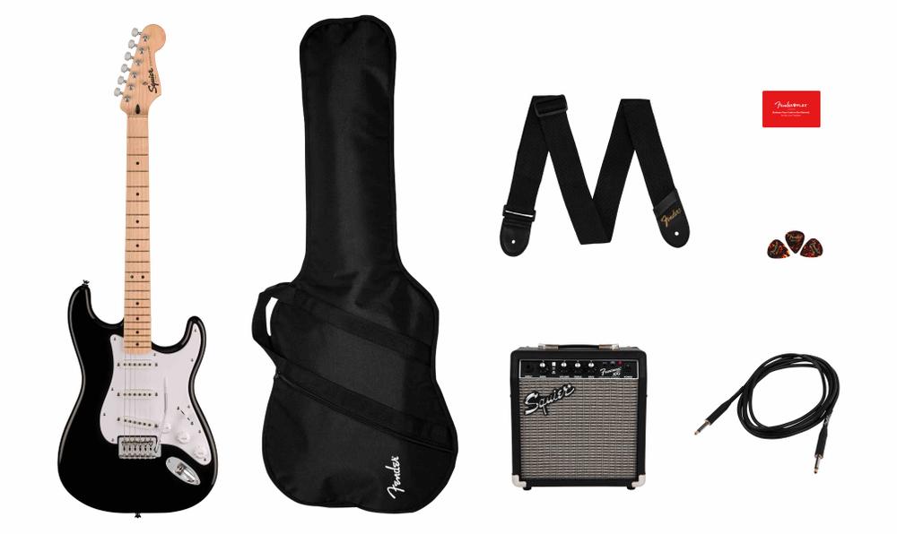 Squier Sonic™ Stratocaster® Starter Pack, Maple Fingerboard, Black, Gig Bag, 10G 